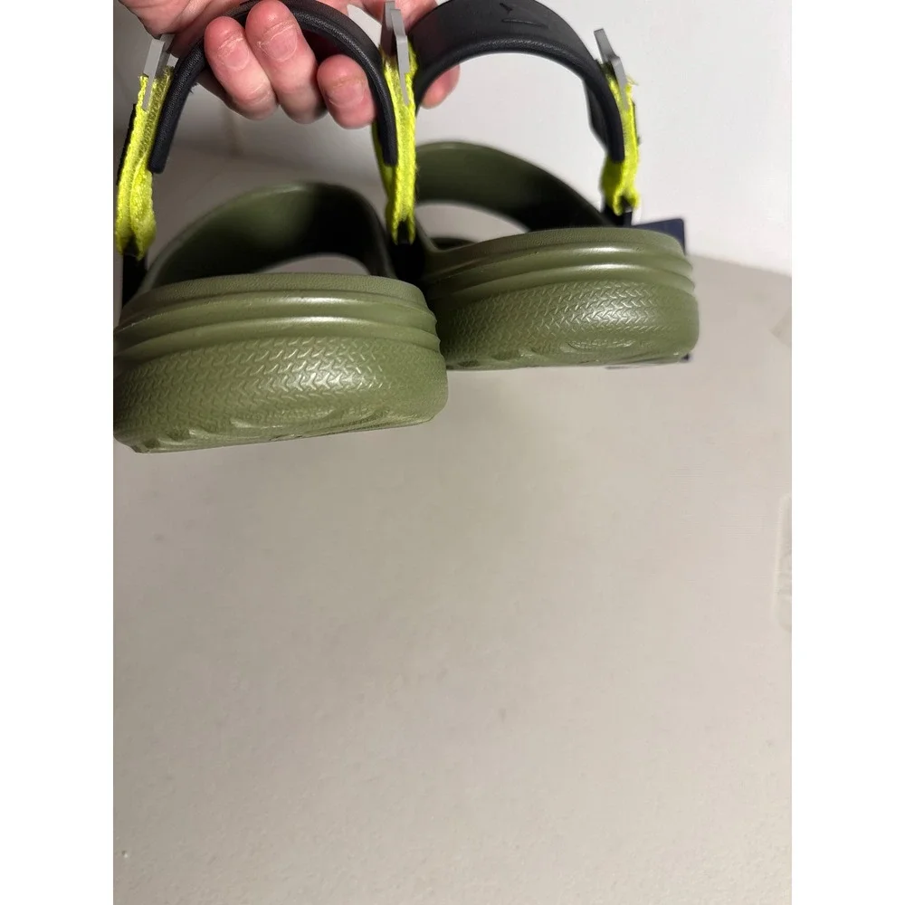 Rugged Shark Mens Water Sandals Olive Green Neon Yellow Sport Slide Size 12 NEW